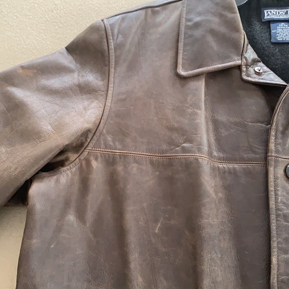 Vintage Lands End Men Leather Blazer Coat Jacket Brown Lined Wool Extra Large XL - Picture 7 of 16